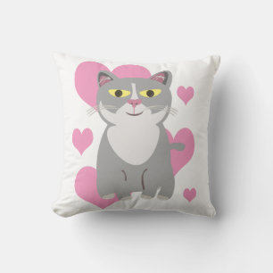 Söt Grå Katt Kärlek Tecknad Rolig Husdjur Design Kudde