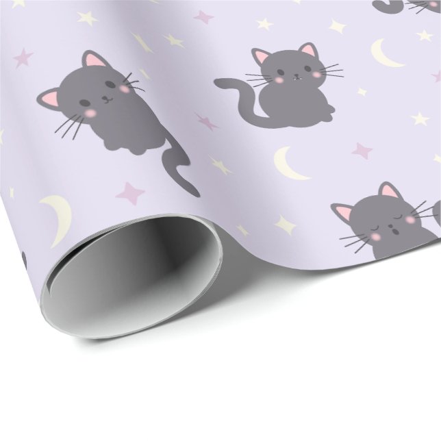 Söt grå katt lila presentpapper (Rullad Hörn)