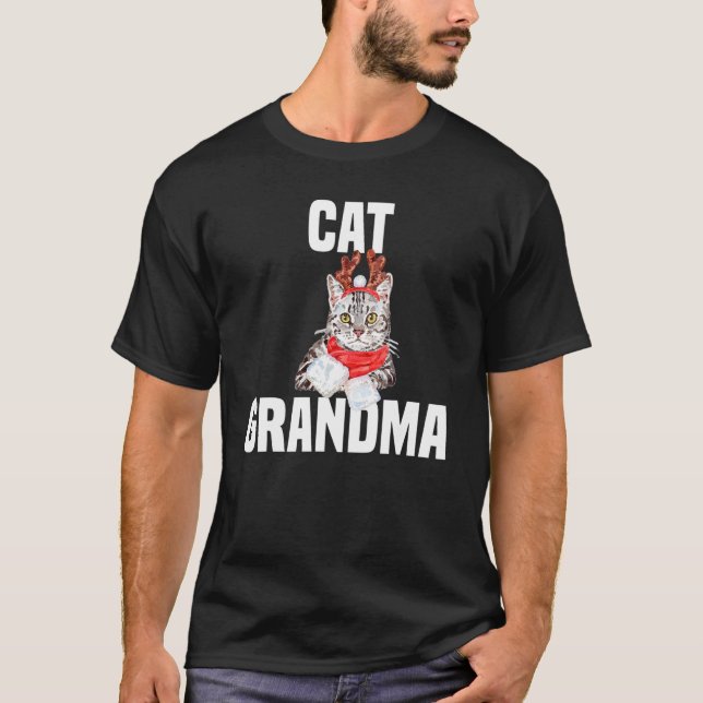 Söt grå katt med renkostym kattmormor t shirt (Framsida)