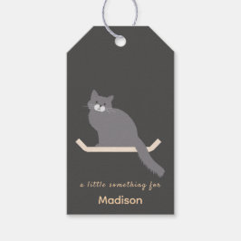 Söt grå katt presentetikett med kattsmöjdesign