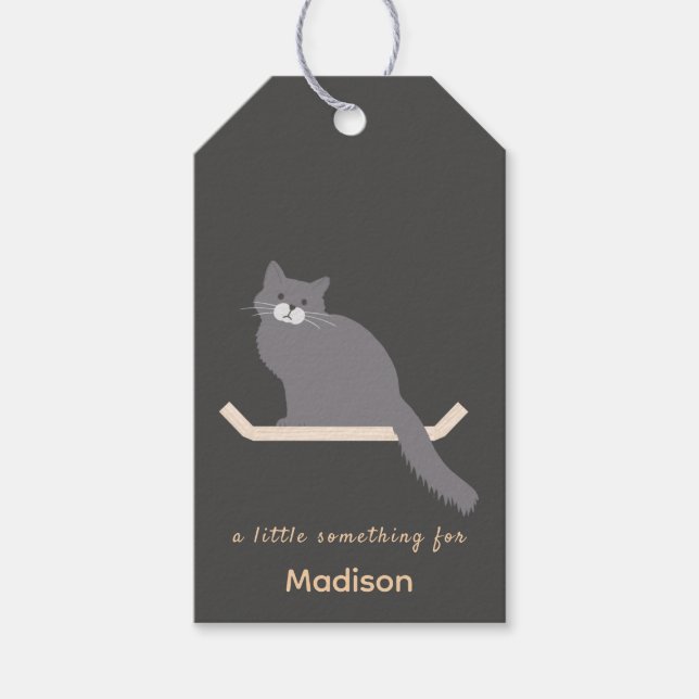 Söt grå katt presentetikett med kattsmöjdesign (Framsidan)