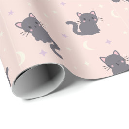 Söt grå katt Rosa inpackningspapper Presentpapper