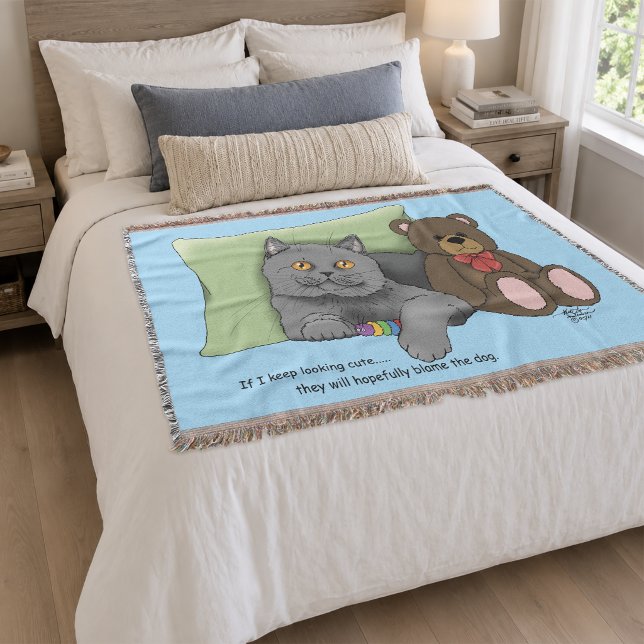 Söt grå katt Teddybjörn Rolig Blå Filt (Skapare uppladdad)