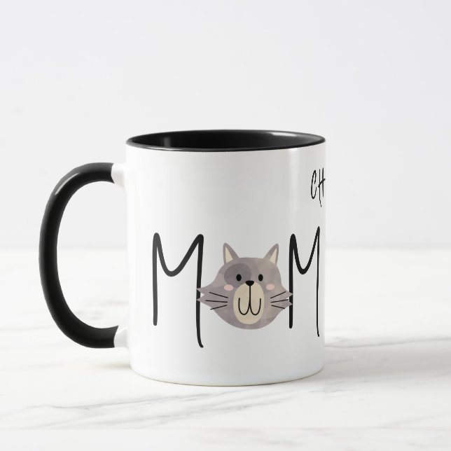 Söt grå kattmamma namngav svarta mors dag  mugg (Vänster)
