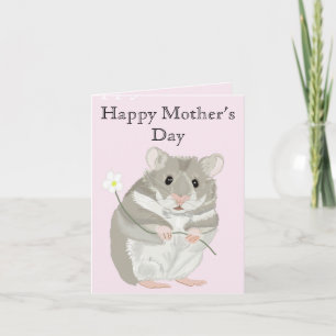Söt grå och vit hamster som håller en blomma  kort