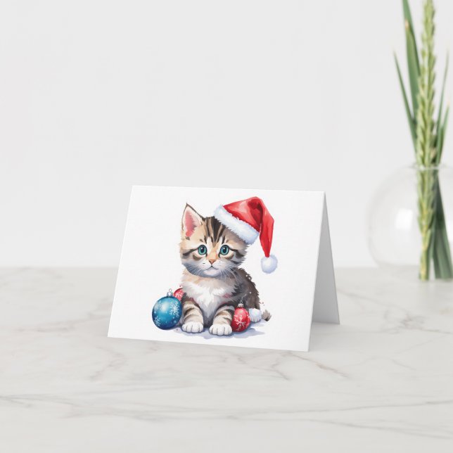 Söt grå och vit tomte kattunge BLANK Helgkort (Framsida)