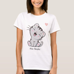 Söt grå tabby kattunge & hjärta t shirt