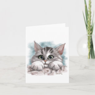 Söt grå tabby kattunge tecknad serie kort
