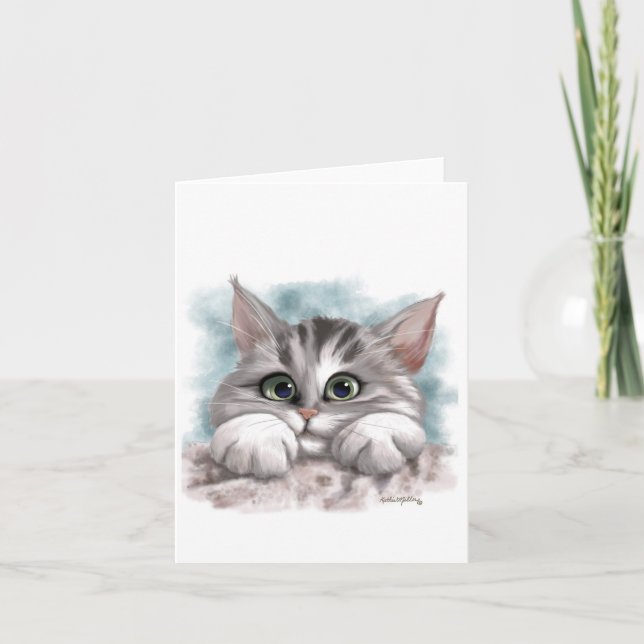 Söt grå tabby kattunge tecknad serie kort (Framsida)
