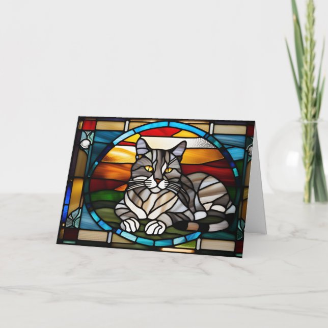 Söt grå tabby-mosaik kort (Framsida)