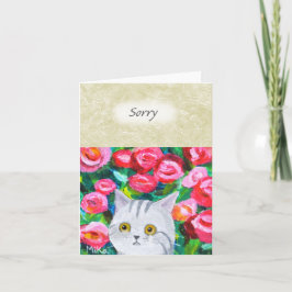 Söt grå tabbykatt med tårar Vacker blommig ledsen Kort