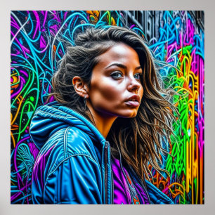 Söt Graffiti Street Art Colorful Woman Poster