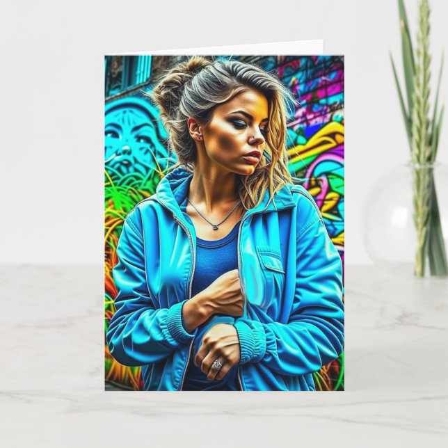 Söt Graffiti Urban Street Art Girl Kort (Framsida)