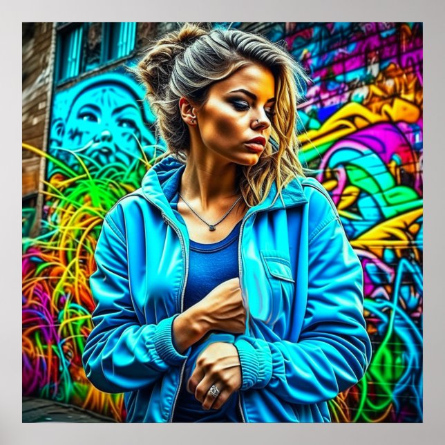 Söt Graffiti Urban Street Art Girl Poster (Framsidan)