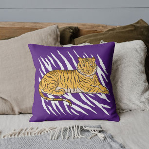 Söt grafisk safari tiger ränder anpassad lila kudde