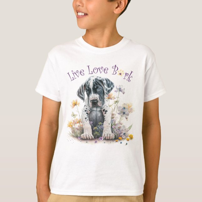 Söt Grand Danois Hund Blommig T Shirt (Framsida)
