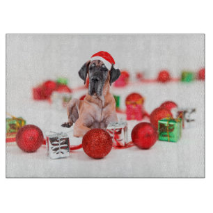 Söt Grand Danois hund jul Santa hatt