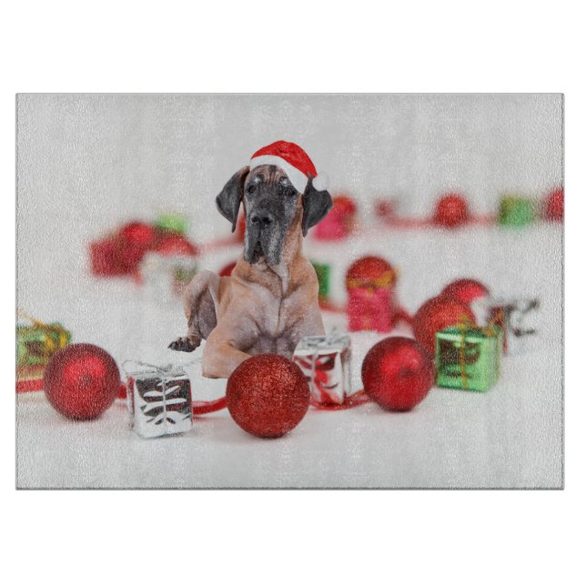 Söt Grand Danois hund jul Santa hatt (Framsidan)