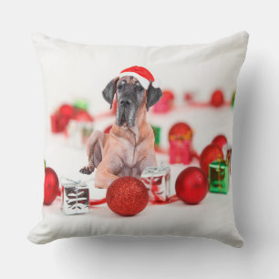 Söt Grand Danois Hund Jul Santa Hatt Kudde