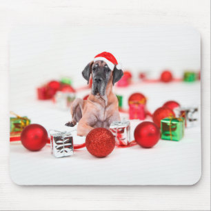 Söt Grand Danois Hund Jul Santa Hatt Musmatta