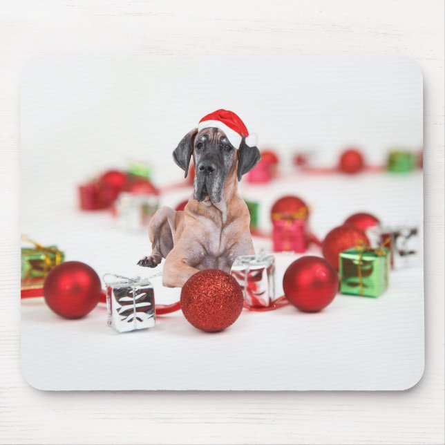 Söt Grand Danois Hund Jul Santa Hatt Musmatta (Framsidan)