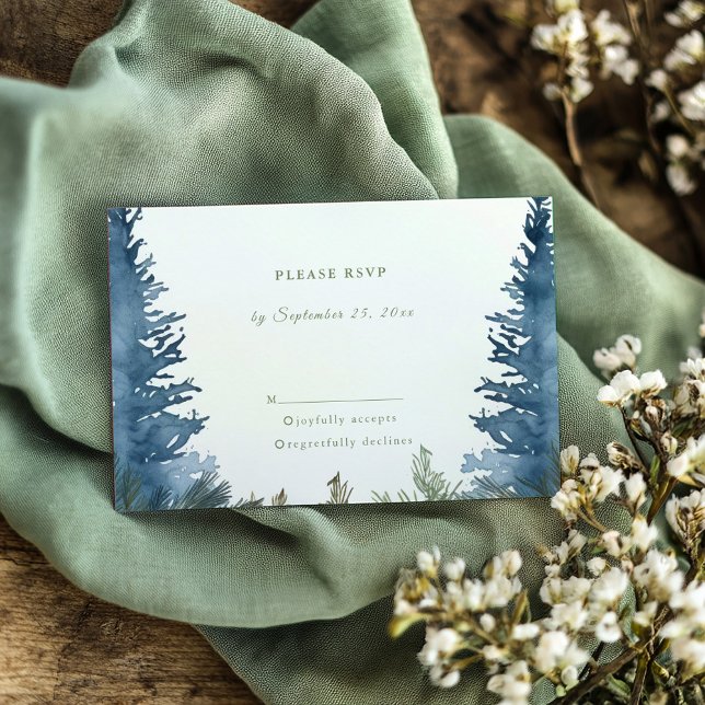 Söt gräs träd grönt bröllop OSA Kort (Pretty winter pine trees green wedding RSVP)