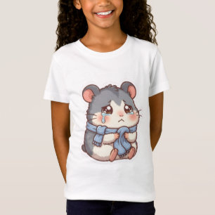 Söt Gråtande Chibi Hamster Mjuk Blå Halsduk Barn T Shirt