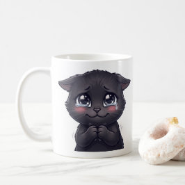 Söt gråtande svart katt som tigger Canvas Väggkons Kaffemugg