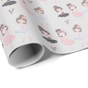 Söt Grått Guld Blue Rosa Watercolor Ballerinas Presentpapper
