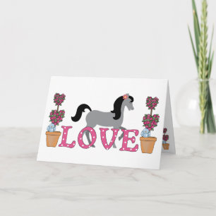 Söt Grått Horse, Flowers Kärlek Valentine Day Helgkort