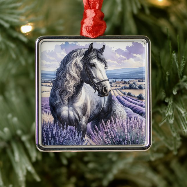 Söt Grått Horse ständiga i Lavender Julgransprydnad Metall (Träd)