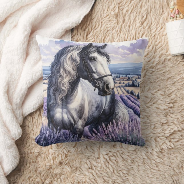 Söt Grått Horse ständiga i Lavender Kudde (Filt)