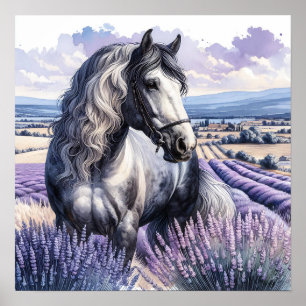 Söt Grått Horse ständiga i Lavender Poster