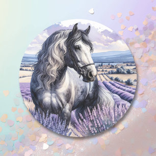 Söt Grått Horse ständiga i Lavender Runt Klistermärke