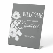 Söt Grått med Guestbook med vit Blommigt Bröllop