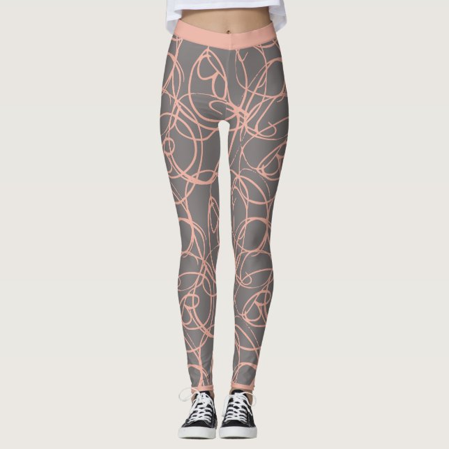 Söt grått med rosa swirls yoga byxor, Leggings (Framsida)