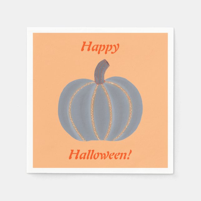 Söt Grått Pumpkin Orange Ljus Halloween Napkin Pappersservett (Framsidan)