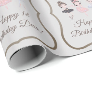 Söt Grått Rosa Ballerinas Princess 1:a födelsedage Presentpapper