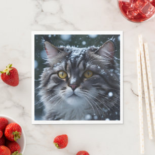 Söt Grått Tabby katt i Snowstorm Pappersservett