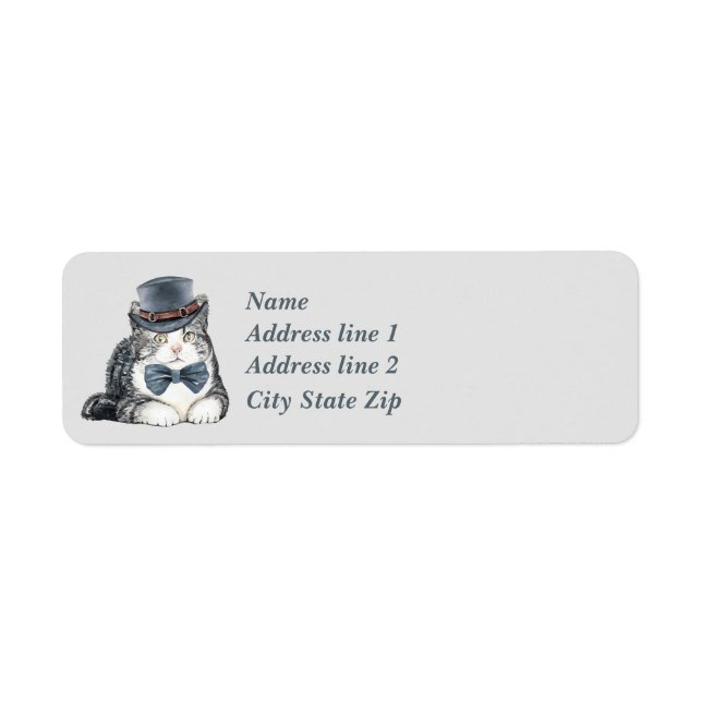 Söt Grått Tiger Kattunge med Top hat och kupé Returadress Etikett (Framsidan)