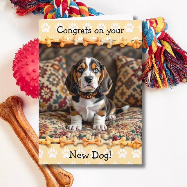 Söt Grattis på din nya Basset Hound hund  Kort (Skapare uppladdad)