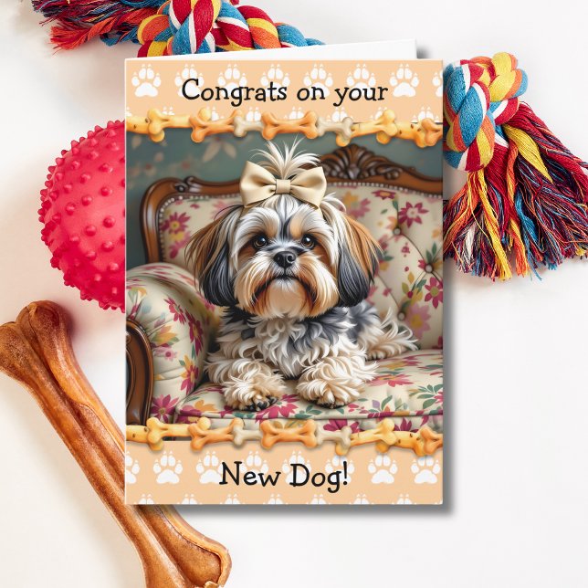 Söt Grattis på din nya Lhaso Apso hund  Kort (Skapare uppladdad)