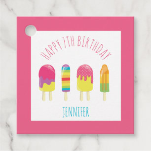 Söt grattis på födelsedagen popsicle party rosa fä gåvor etiketter