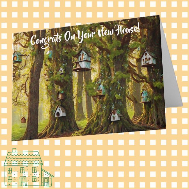 Söt gratulation ny hus inflyttningskort fågelhus kort (New house, moving congratulations card.)