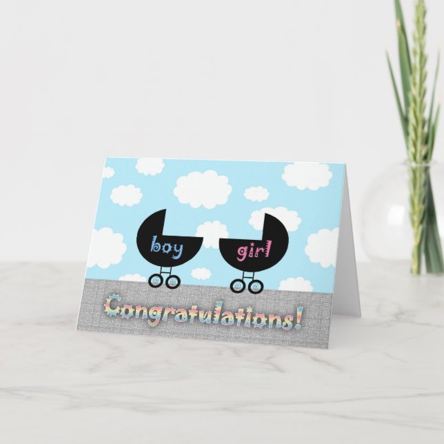 Söt gratulation Tvillingar Pojke och Flicka Kort (Framsida)