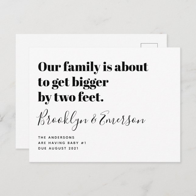 Söt graviditetsannonsering meddelande vykort (Fram/baksida)