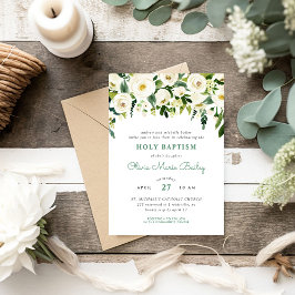 Söt Greenery Blommigt Baptism-inbjudan Inbjudningar
