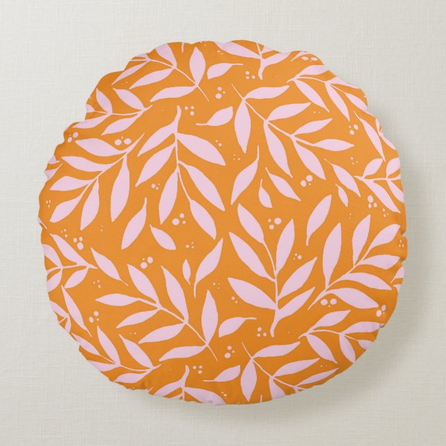 Söt grenar - orange och rosa rund kudde (Framsidan)