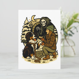 Söt Grim Reaper-flicka och hund Spooky Skog Natt Inbjudningar