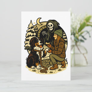Söt Grim Reaper-flicka och hund Spooky Skog Natt Inbjudningar